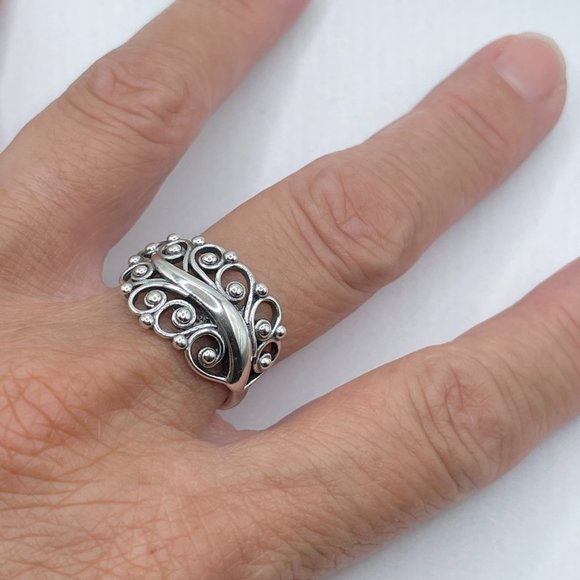 Large Swirl Leaf Bead Sterling Silver Ring, Leaf Ring, Swirl Ring, Silve Ring - Picture 8 of 12